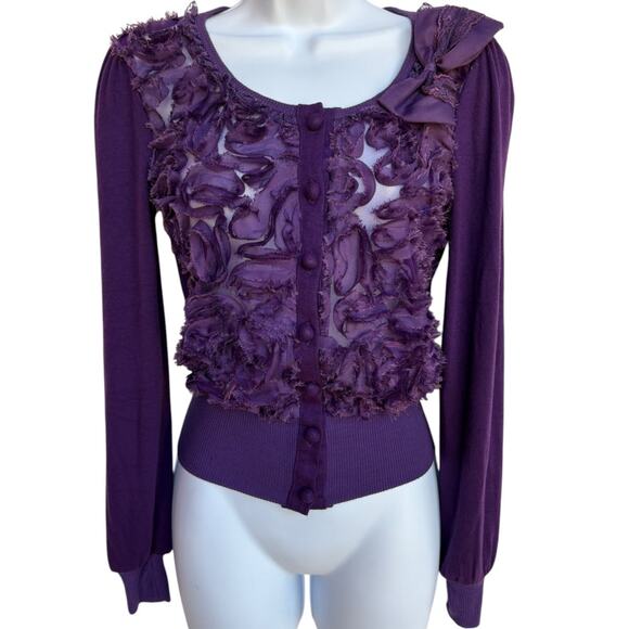 Rye Purple Very Fairy Coquette Mesh Front Cardi with Bow and Lace Trim XS NWT - Picture 8 of 14